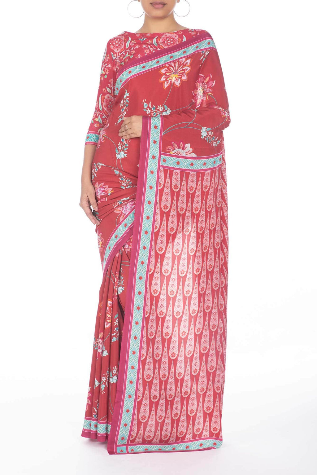 Lata Red floral design saree from Chintz Collection, Designed by Nalli