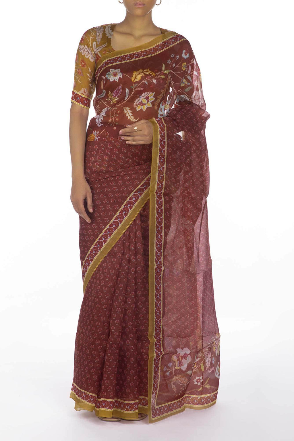 Pushpavalli Maroon floral design saree from Chintz Collection, Designed by Nalli