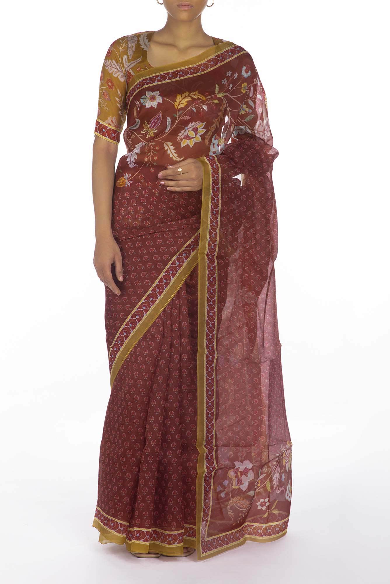 Pushpavalli Maroon floral design saree from Chintz Collection, Designed by Nalli