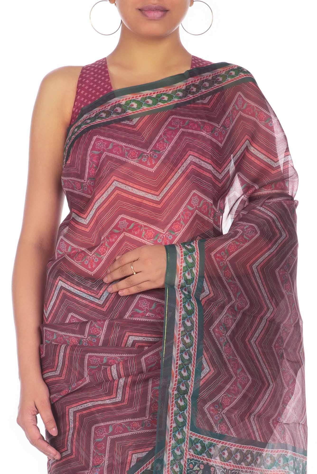 Leher Maroon floral design saree from Chintz Collection, Designed by Nalli