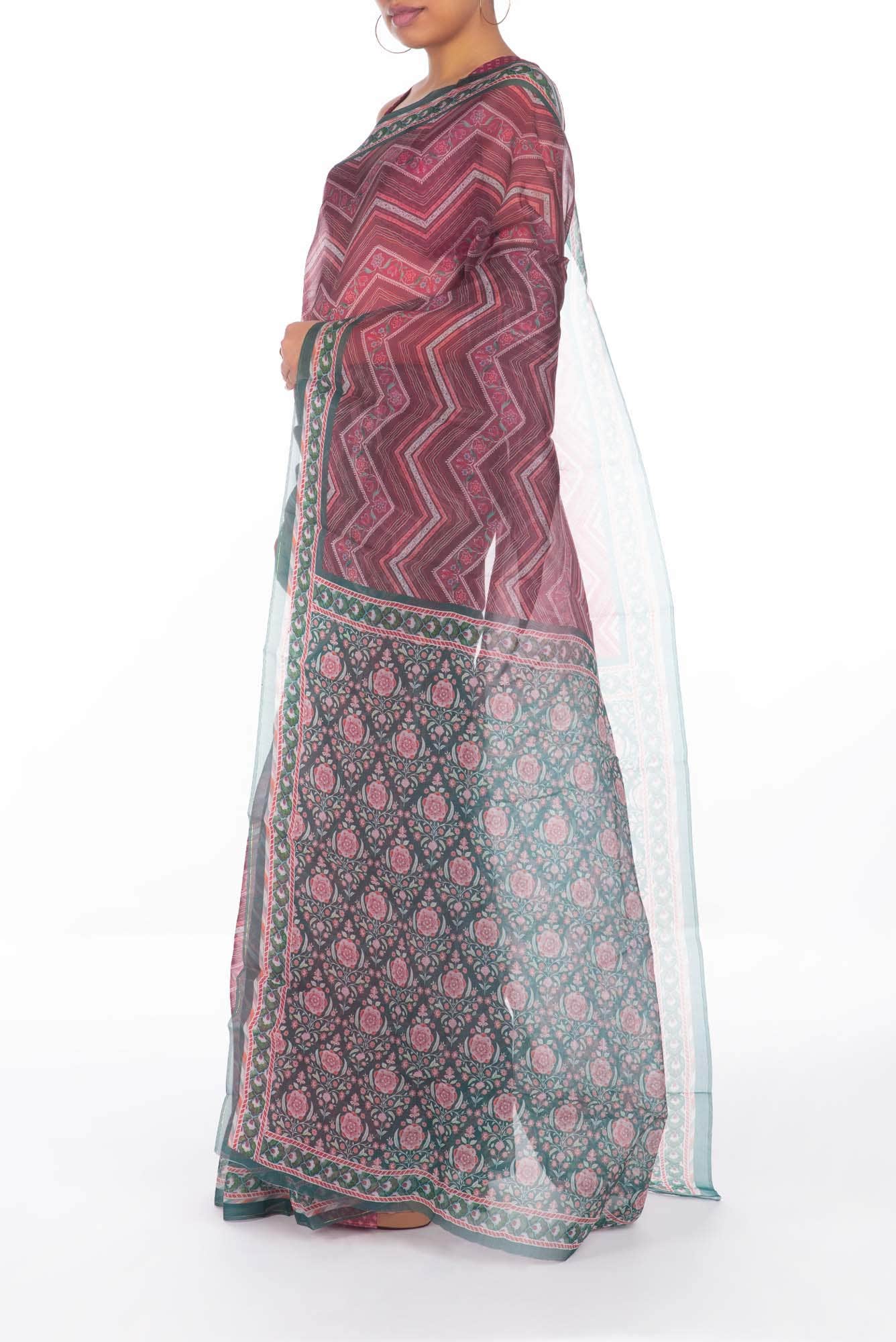 Leher Maroon floral design saree from Chintz Collection, Designed by Nalli