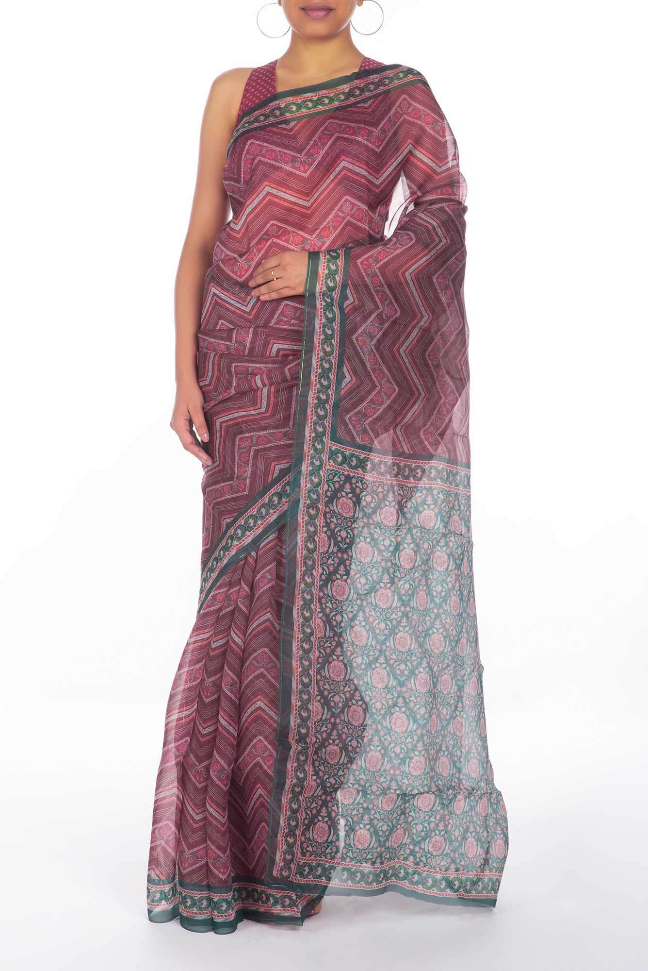 Leher Maroon floral design saree from Chintz Collection, Designed by Nalli