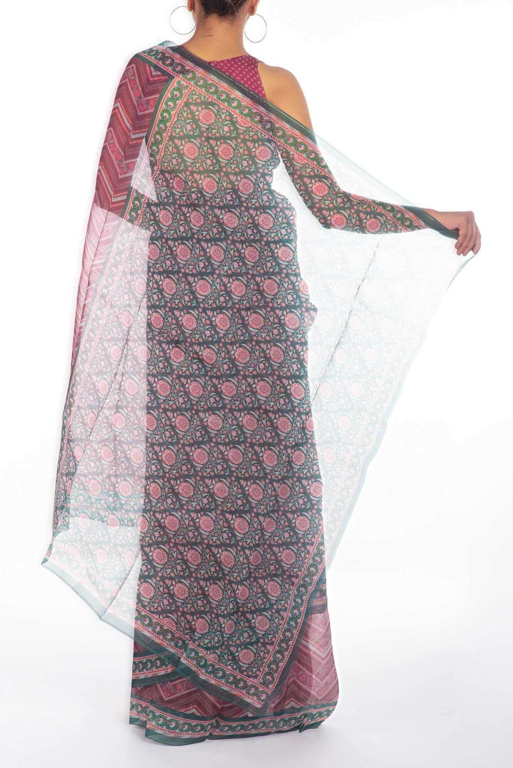 Leher Maroon floral design saree from Chintz Collection, Designed by Nalli