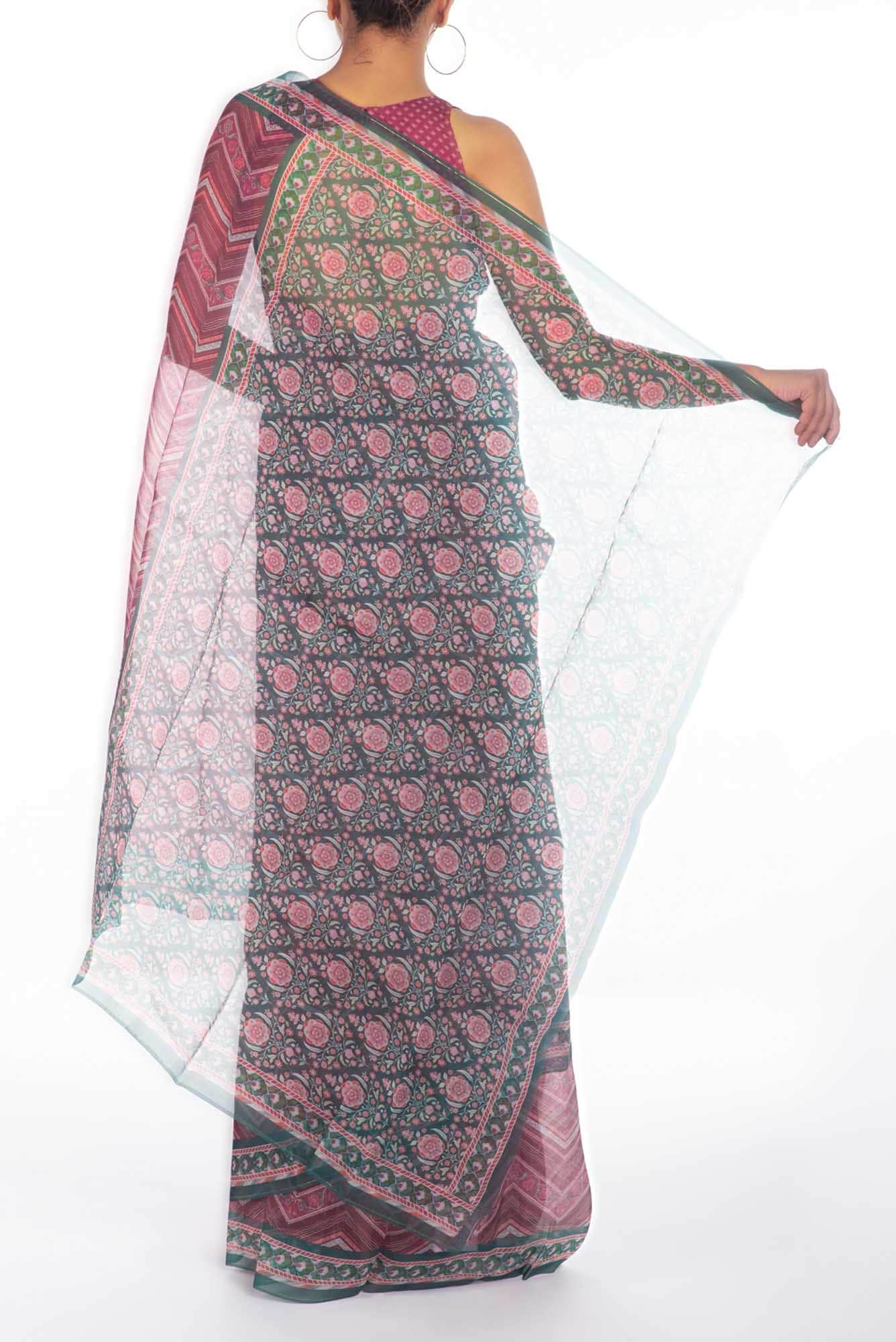 Leher Maroon floral design saree from Chintz Collection, Designed by Nalli