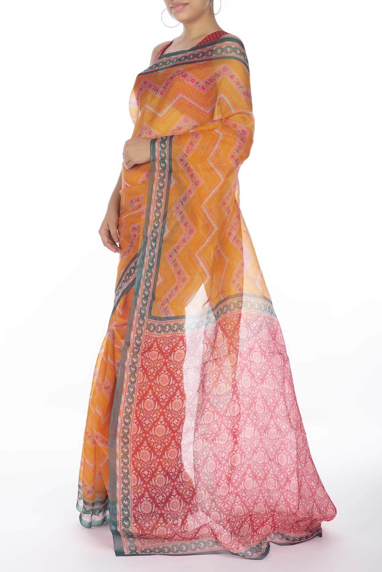 Leher yellow floral design saree from Chintz Collection, Designed by Nalli