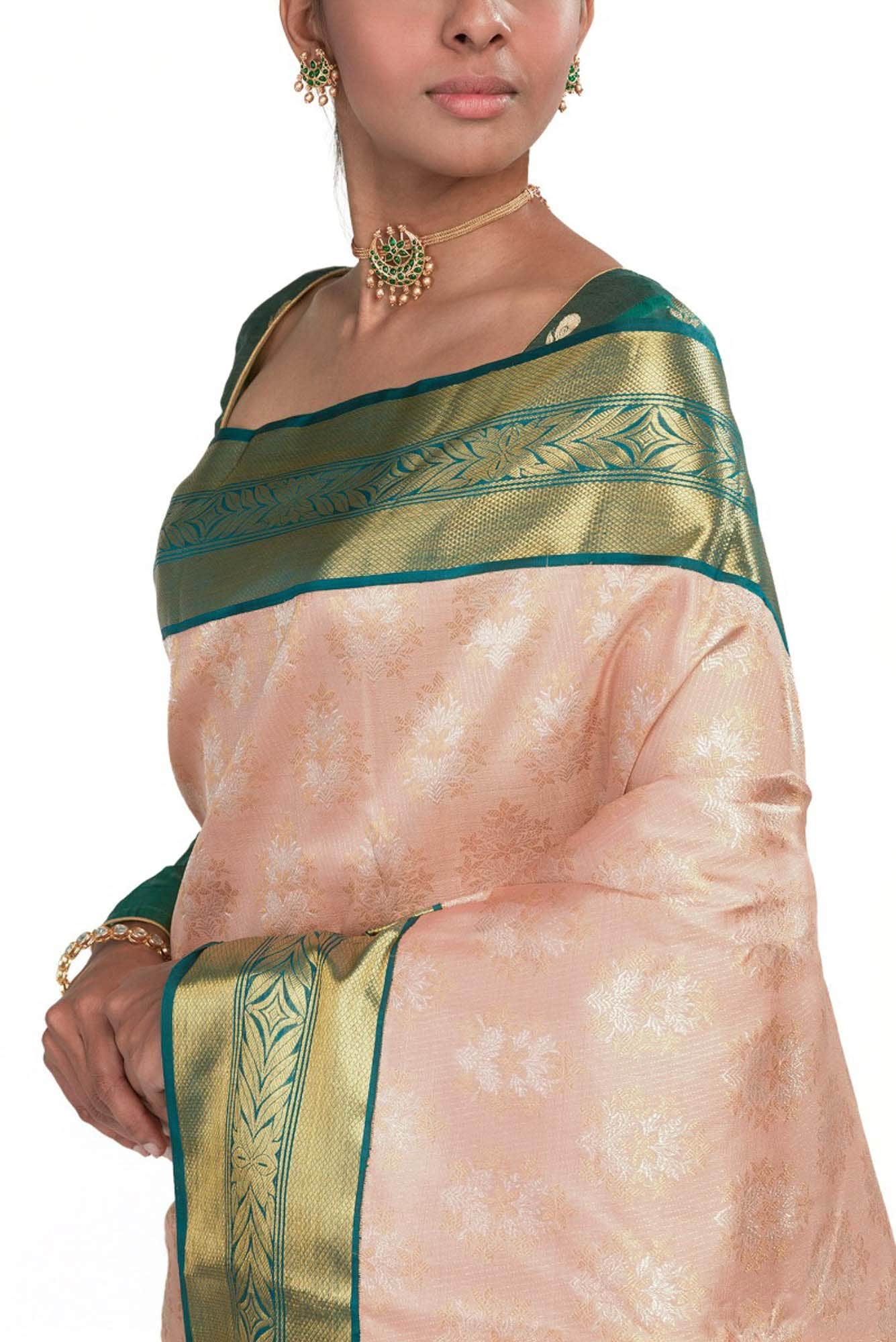 Malligai-Peach Kanchipuram Silk Saree