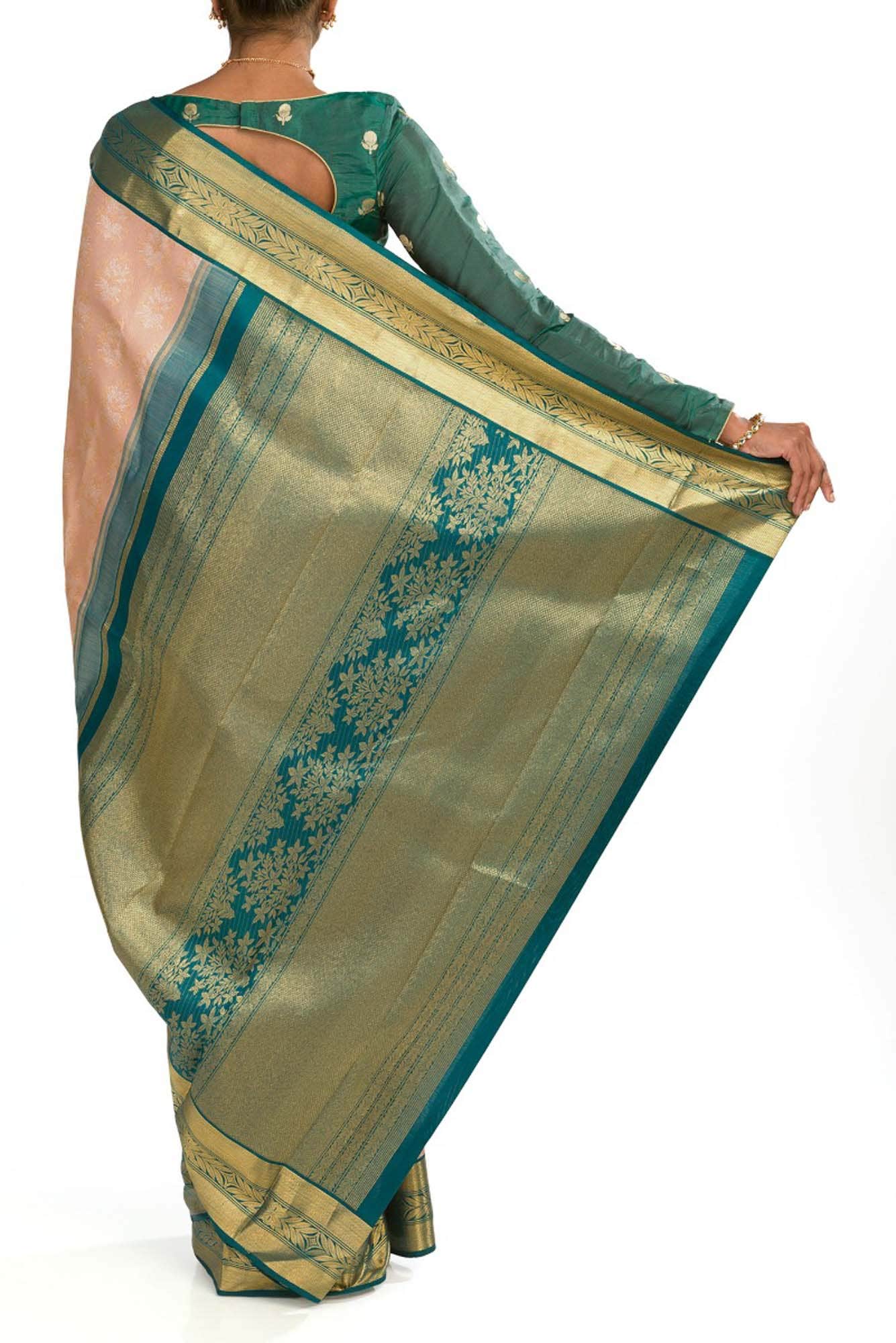 Malligai-Peach Kanchipuram Silk Saree