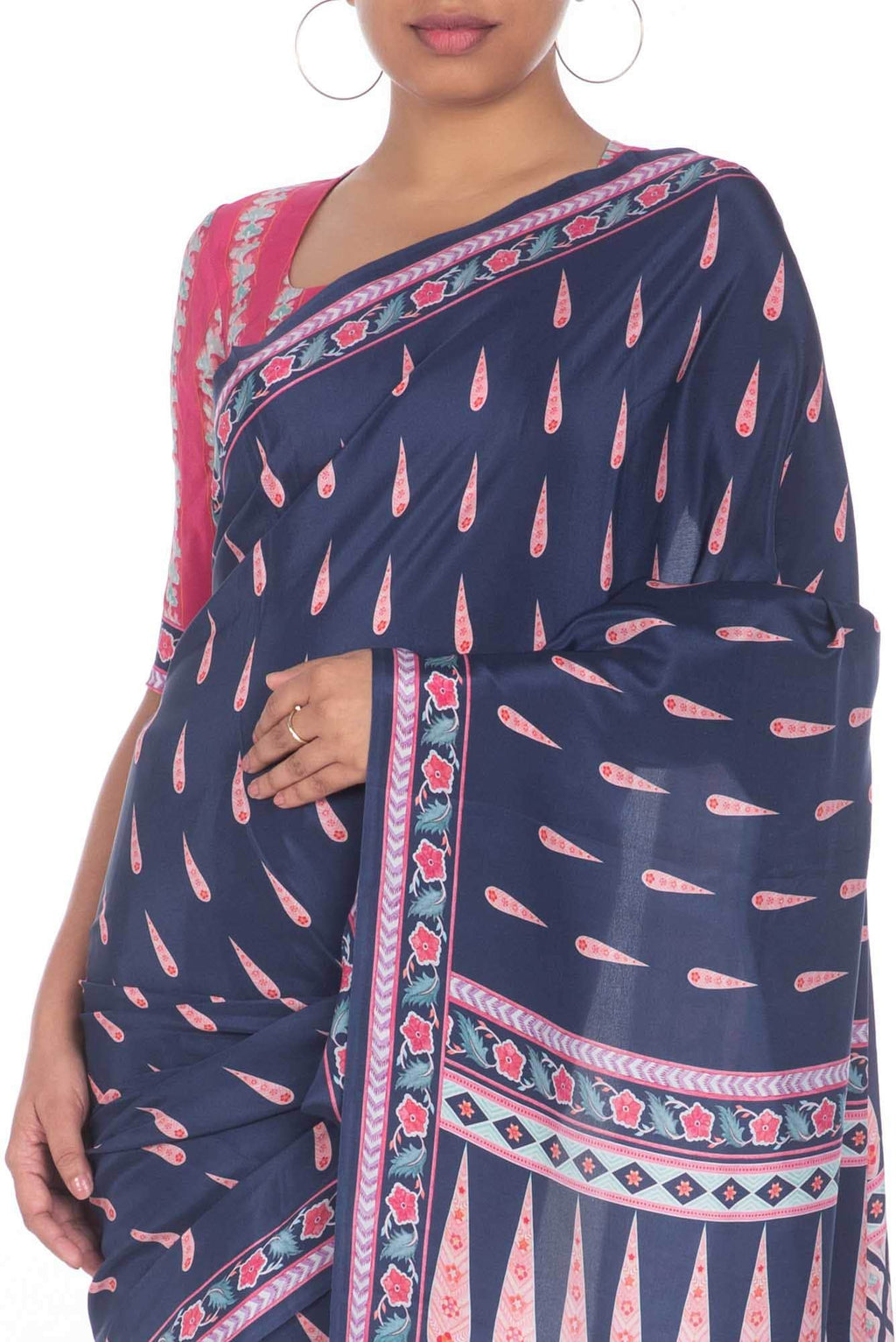Rimjhim Navy Blue floral design saree from Chintz Collection, Designed by Nalli