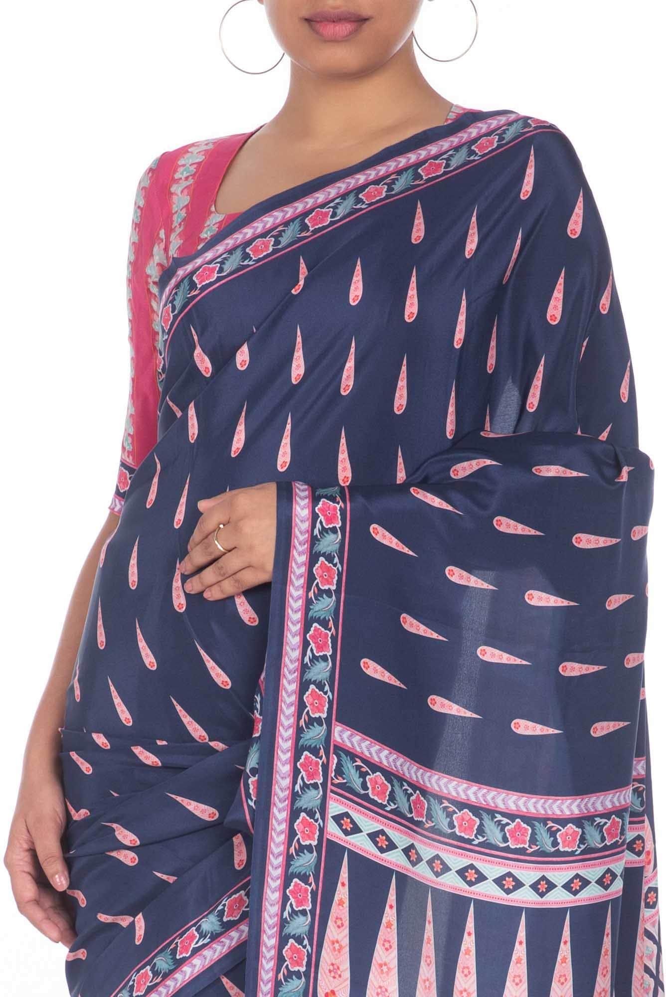Rimjhim Navy Blue floral design saree from Chintz Collection, Designed by Nalli