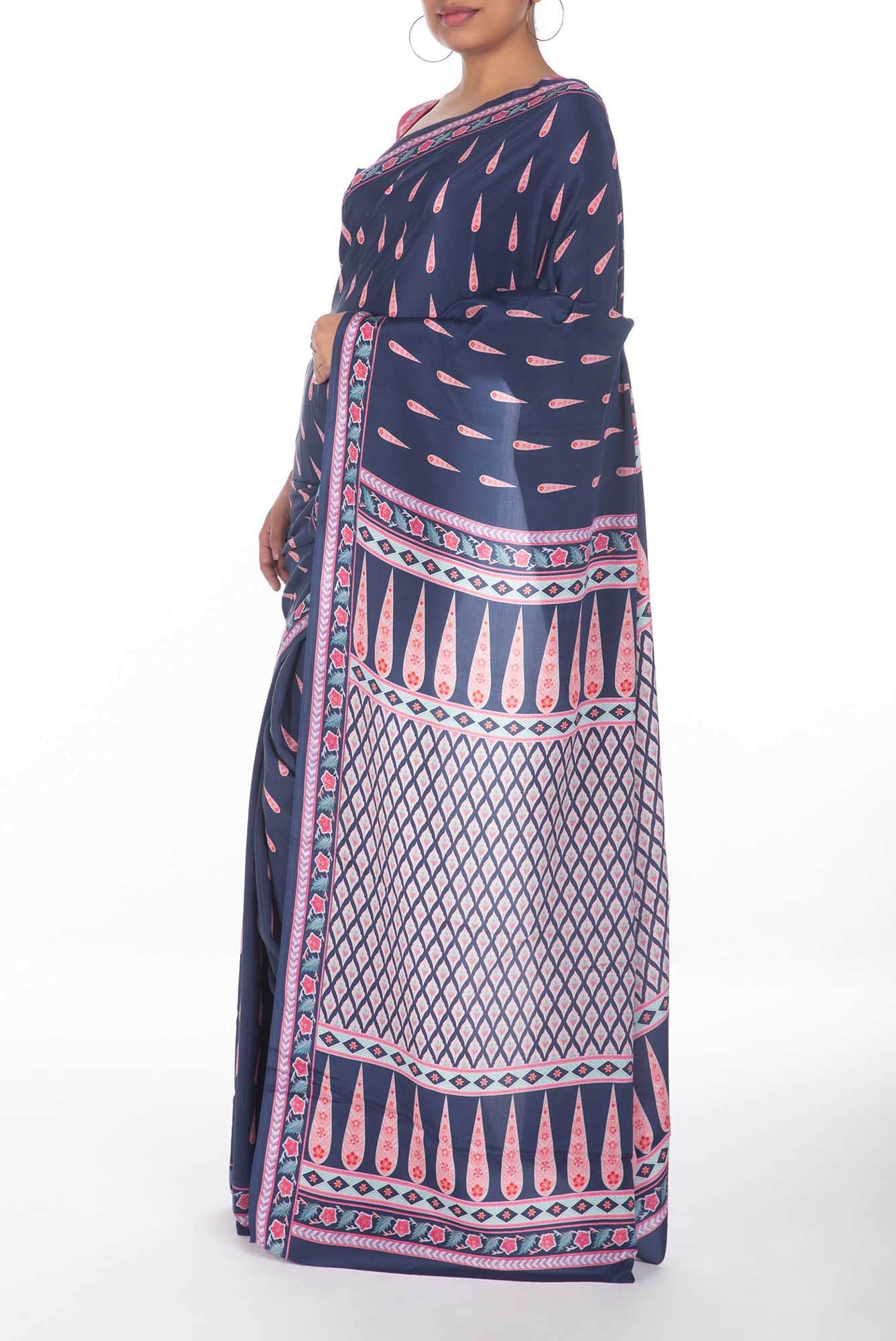 Rimjhim Navy Blue floral design saree from Chintz Collection, Designed by Nalli