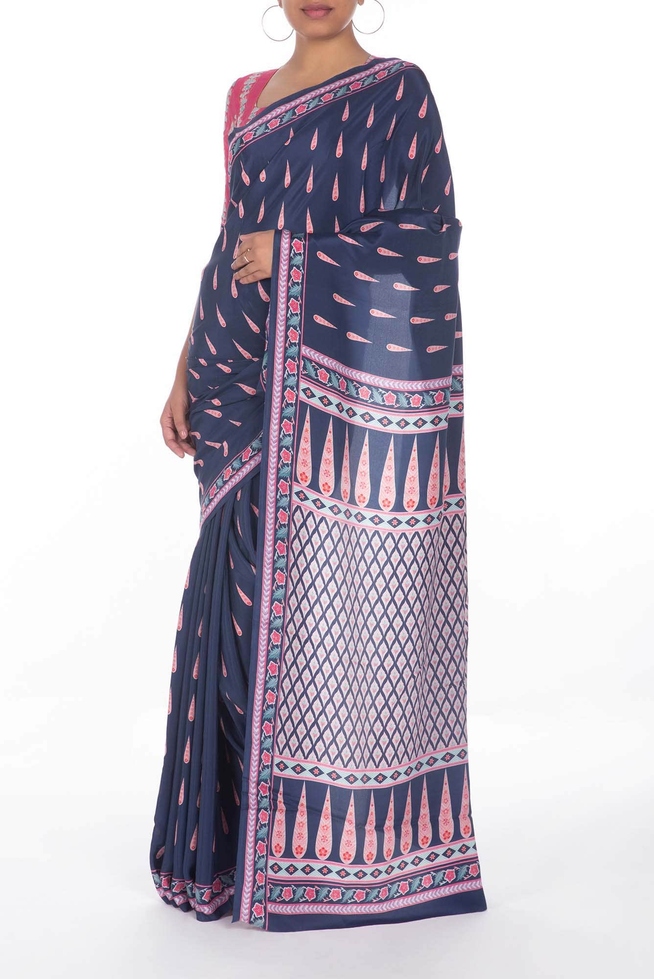 Rimjhim Navy Blue floral design saree from Chintz Collection, Designed by Nalli