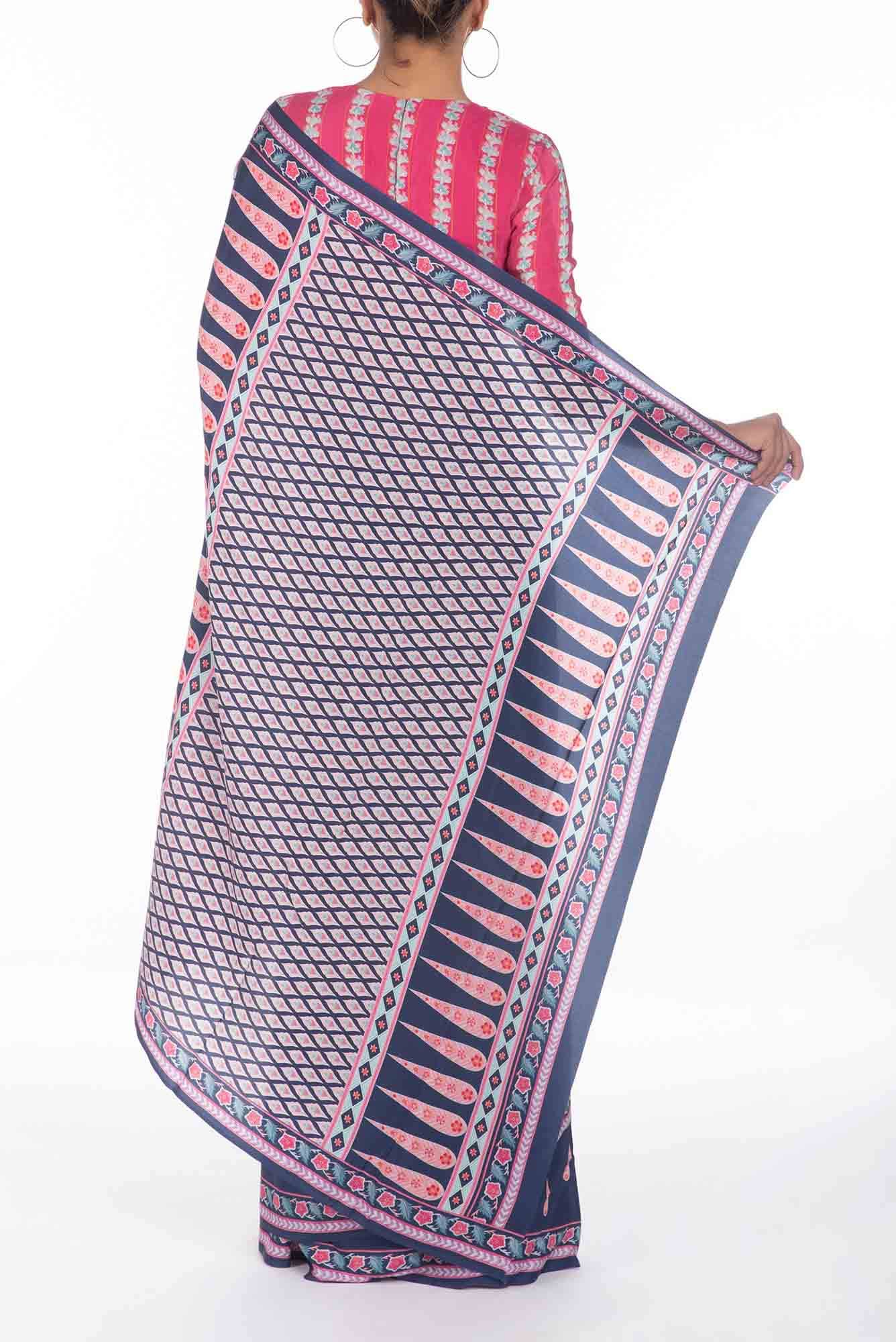 Rimjhim Navy Blue floral design saree from Chintz Collection, Designed by Nalli