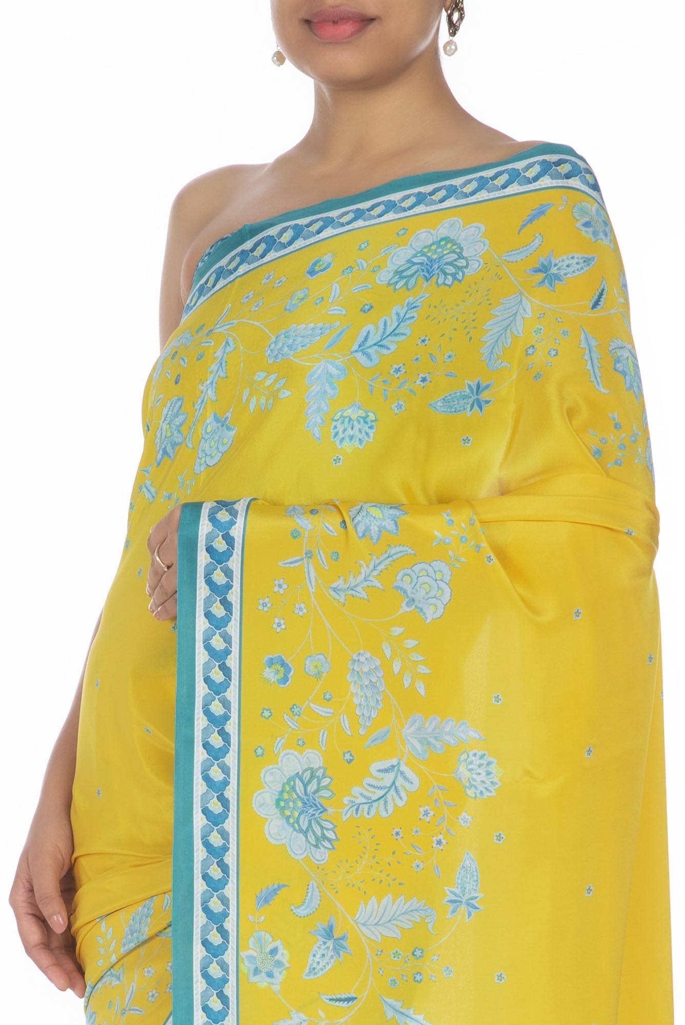 Chandni Yellow floral design saree from Chintz Collection, Designed by Nalli