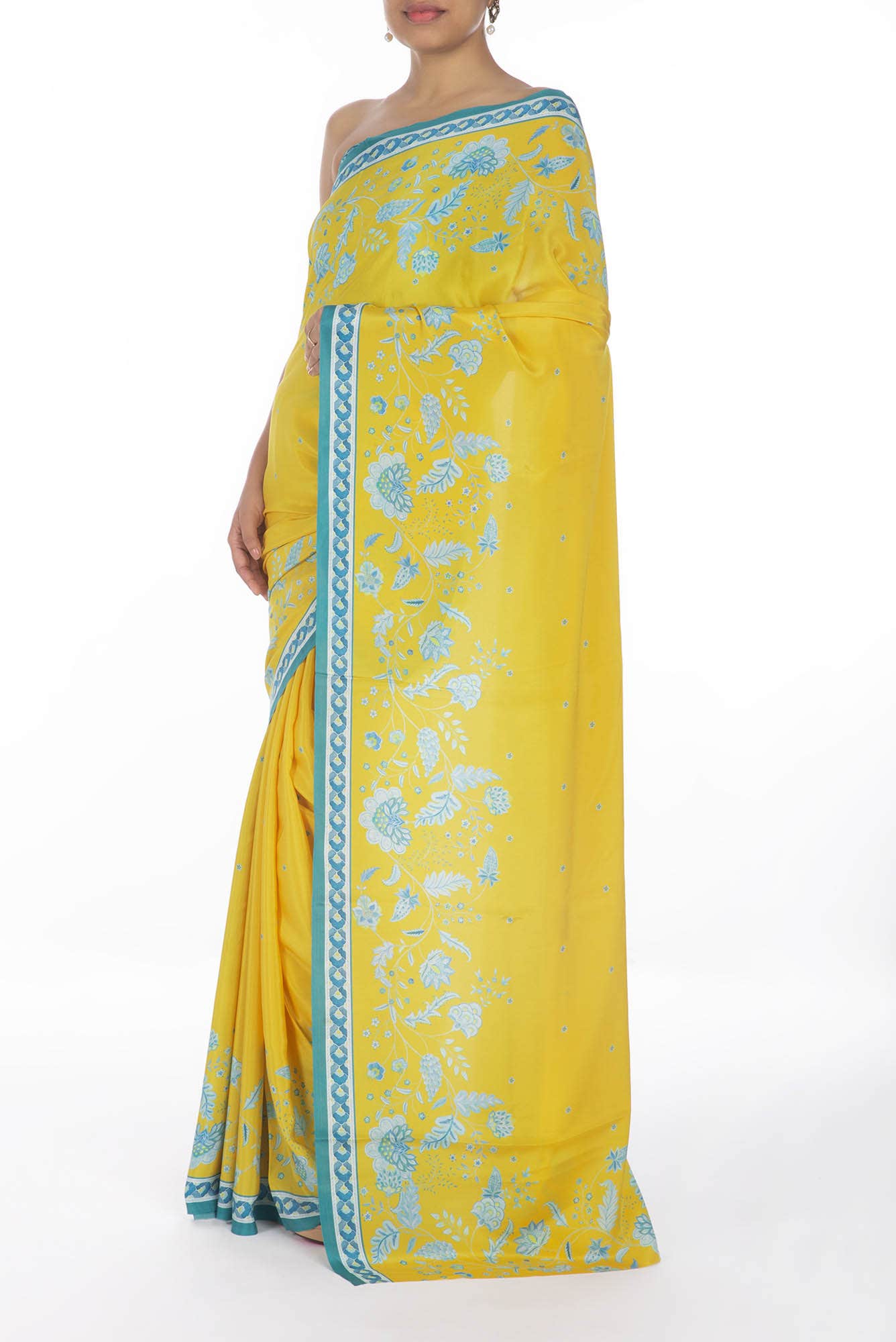 Chandni Yellow floral design saree from Chintz Collection, Designed by Nalli
