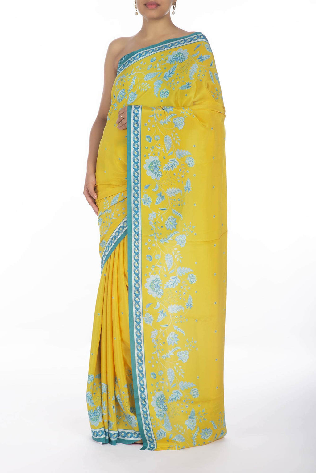 Chandni Yellow floral design saree from Chintz Collection, Designed by Nalli