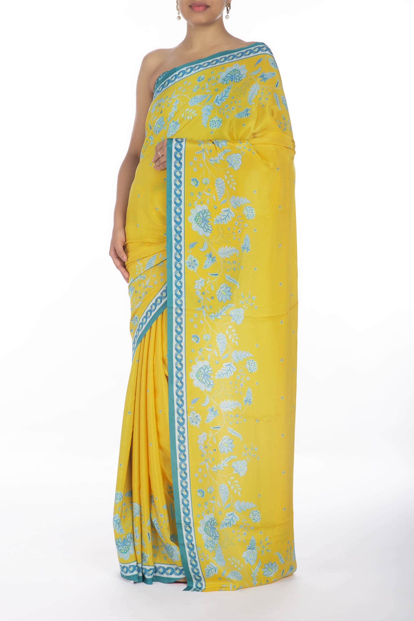 Chandni Yellow floral design saree from Chintz Collection, Designed by Nalli