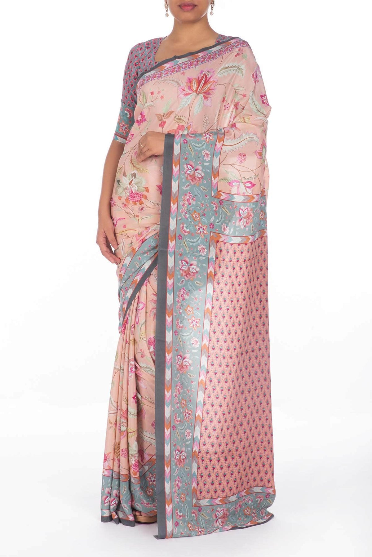 Bagicha - Peach floral design saree from Chintz Collection, Designed by Nalli
