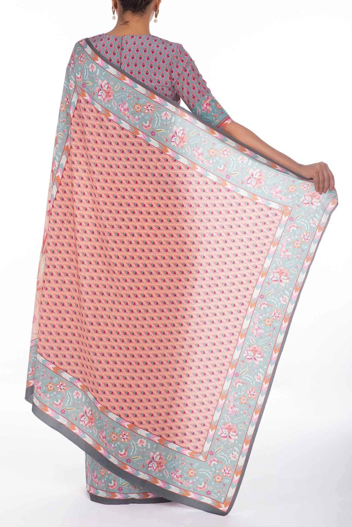 Bagicha - Peach floral design saree from Chintz Collection, Designed by Nalli