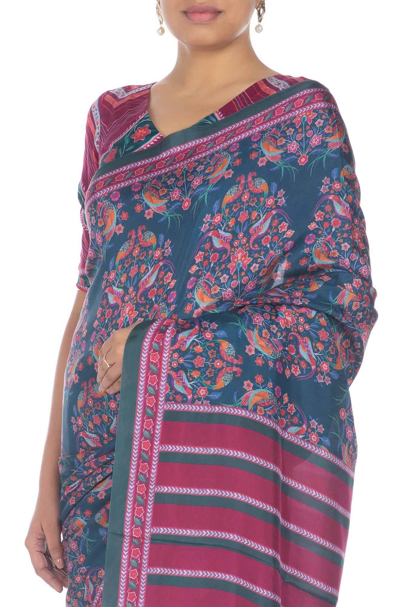 Premika Dark Teal floral design saree from Chintz Collection, Designed by Nalli