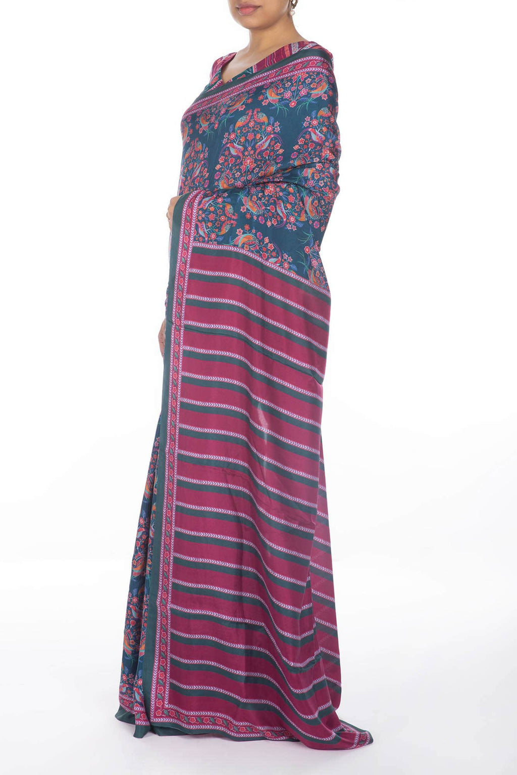 Premika Dark Teal floral design saree from Chintz Collection, Designed by Nalli