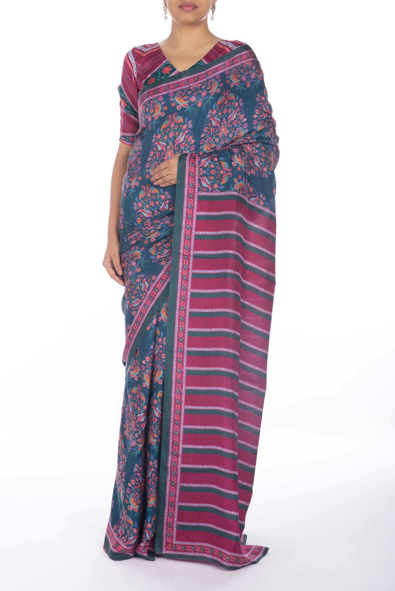 Premika Dark Teal floral design saree from Chintz Collection, Designed by Nalli