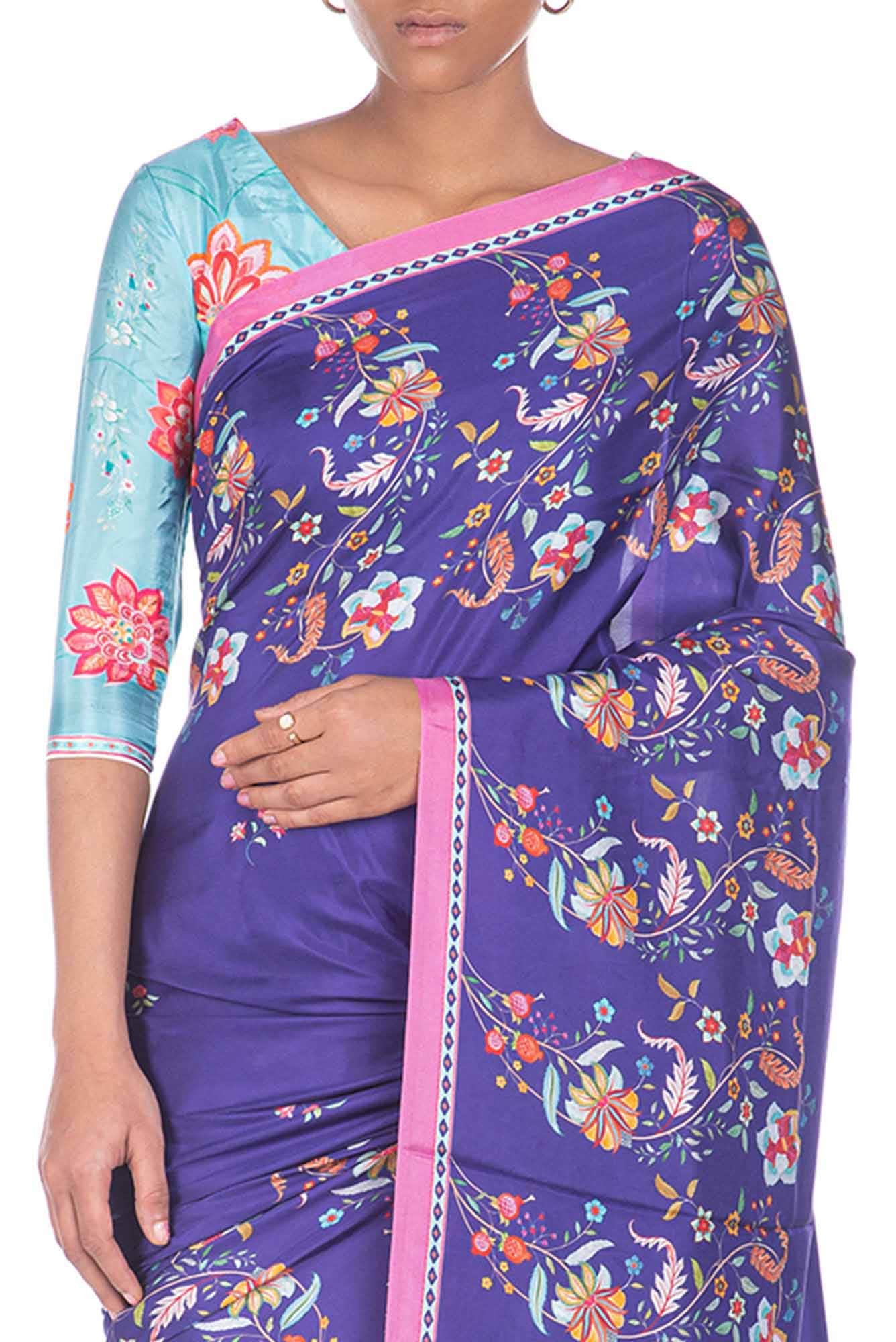 Nupur violet floral design saree from Chintz Collection, Designed by Nalli