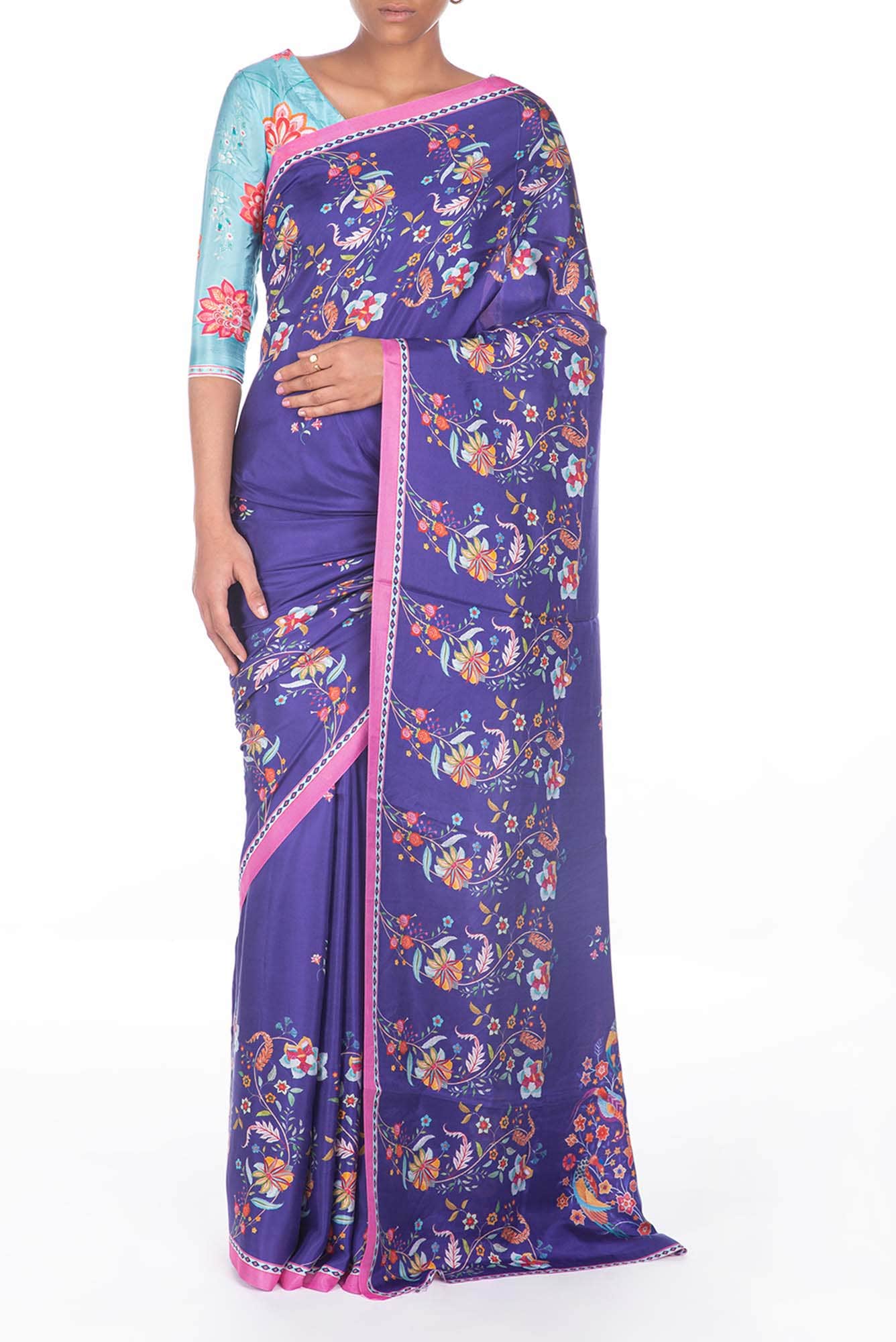 Nupur violet floral design saree from Chintz Collection, Designed by Nalli