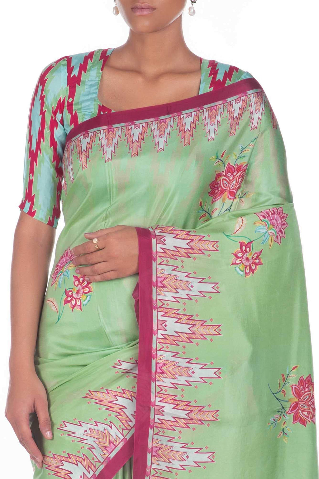 Sadhna Green floral design saree from Chintz Collection, Designed by Nalli