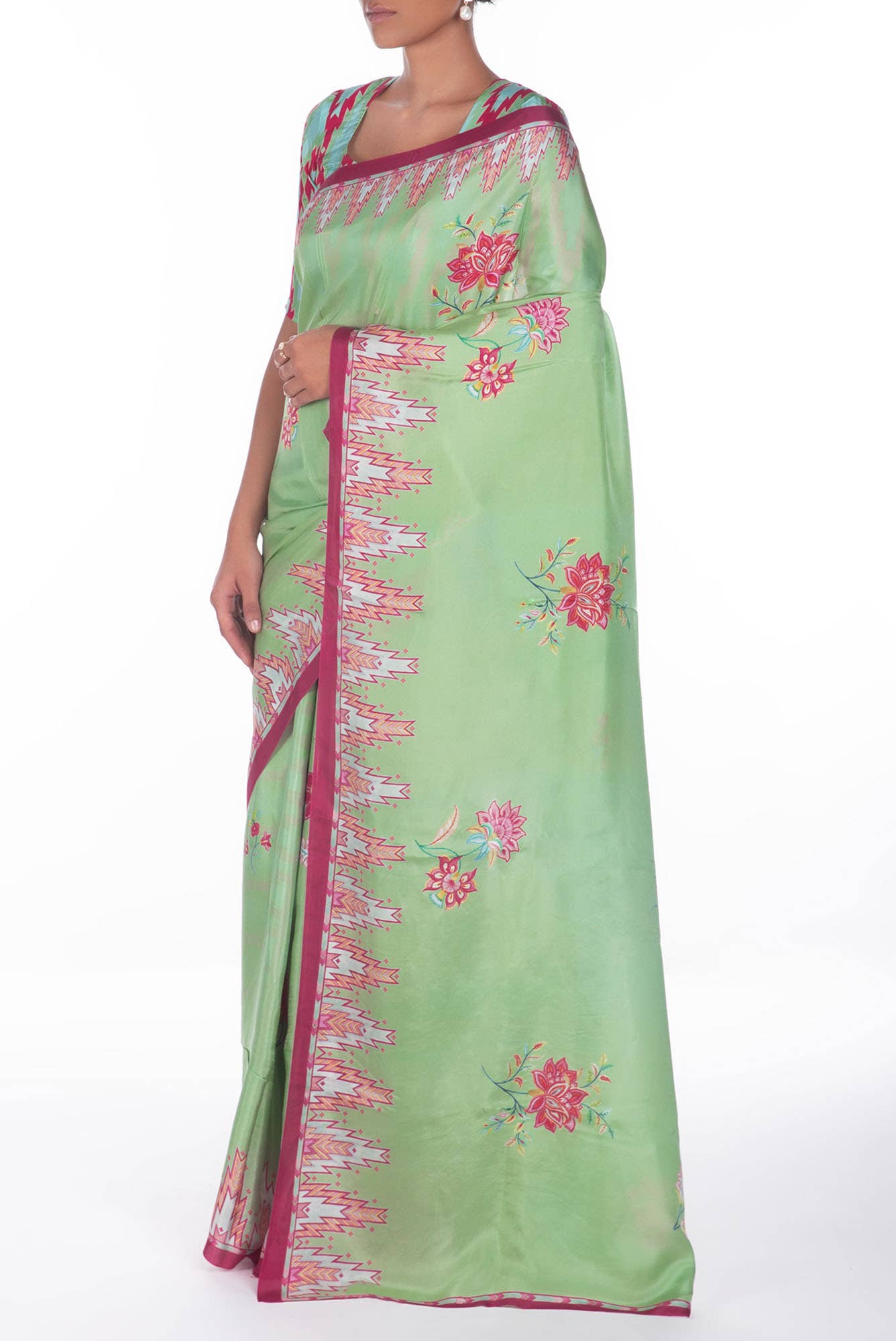 Sadhna Green floral design saree from Chintz Collection, Designed by Nalli