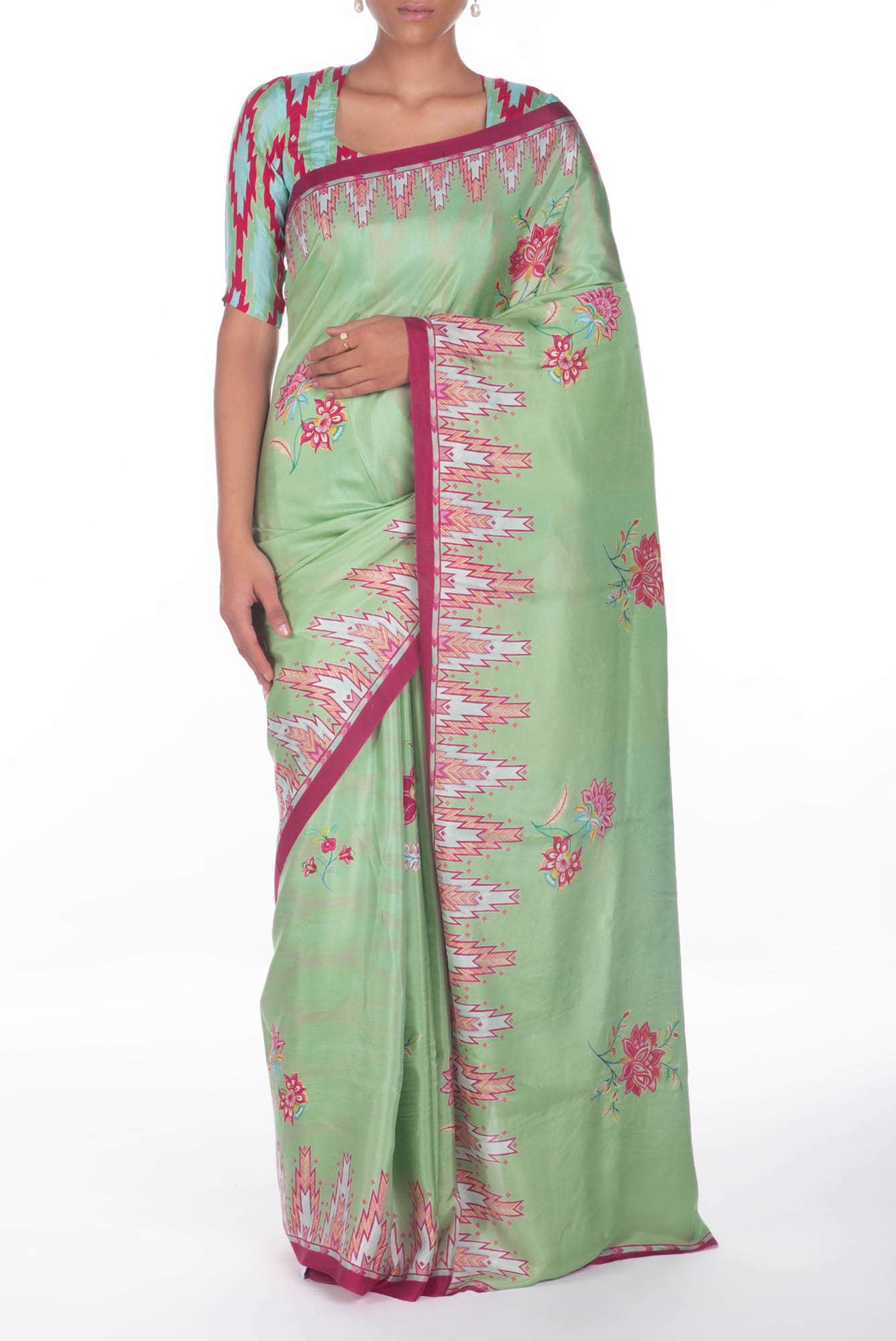 Sadhna Green floral design saree from Chintz Collection, Designed by Nalli