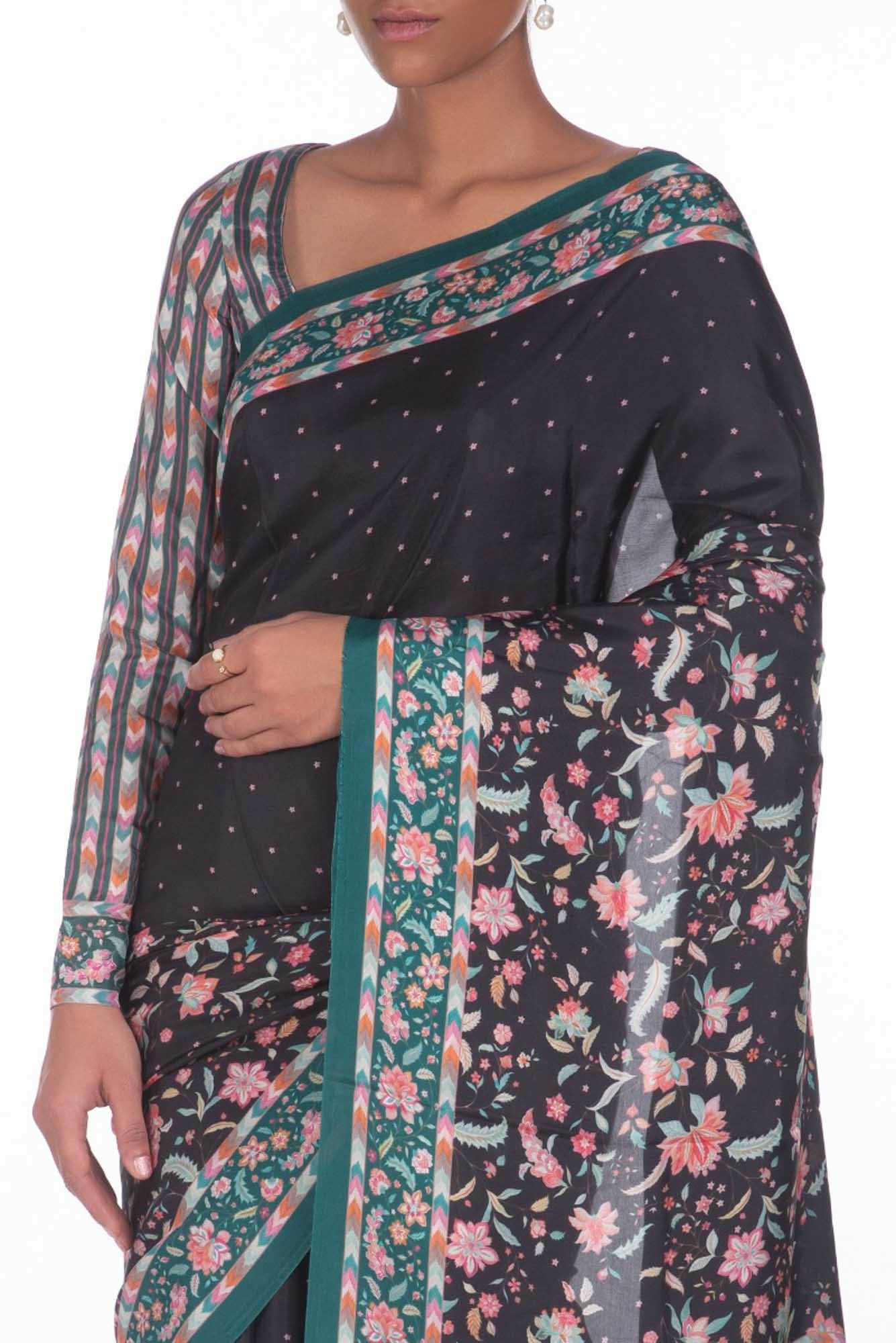 Taram  Black floral design saree from Chintz Collection, Designed by Nalli