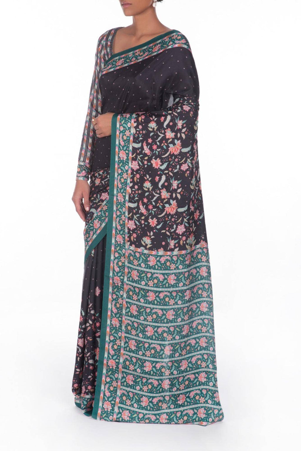 Taram  Black floral design saree from Chintz Collection, Designed by Nalli