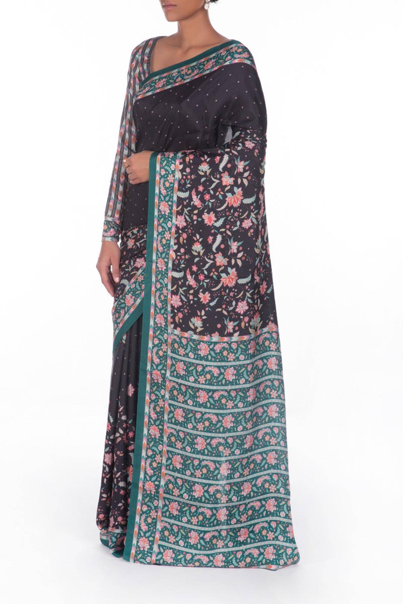 Taram  Black floral design saree from Chintz Collection, Designed by Nalli