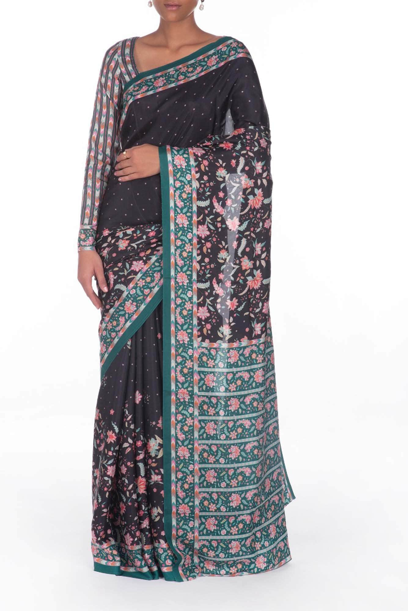 Taram  Black floral design saree from Chintz Collection, Designed by Nalli