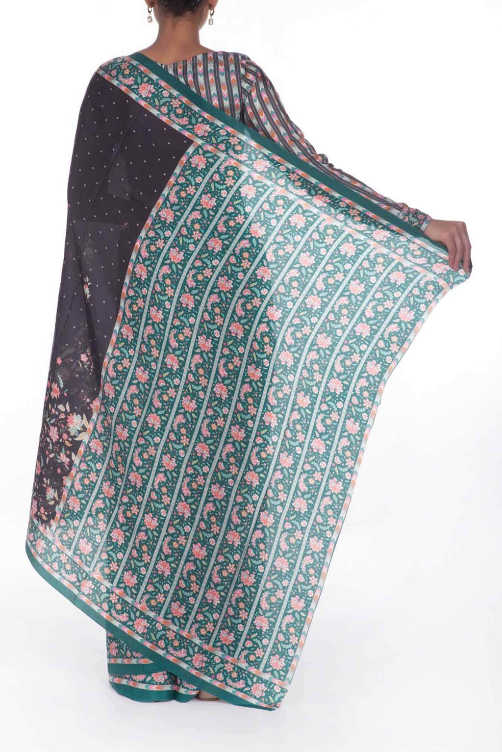 Taram  Black floral design saree from Chintz Collection, Designed by Nalli