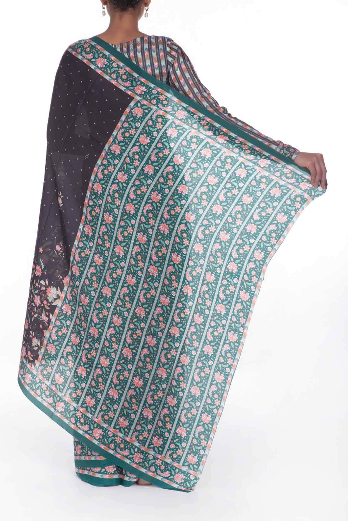 Taram  Black floral design saree from Chintz Collection, Designed by Nalli