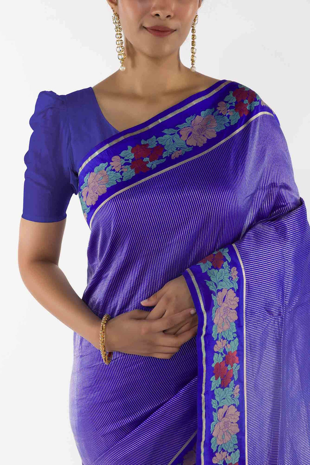 Classic Chrysanthemum- Blue Banarasi Saree