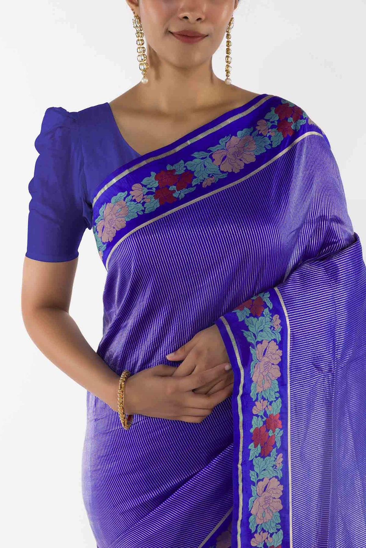 Classic Chrysanthemum- Blue Banarasi Saree