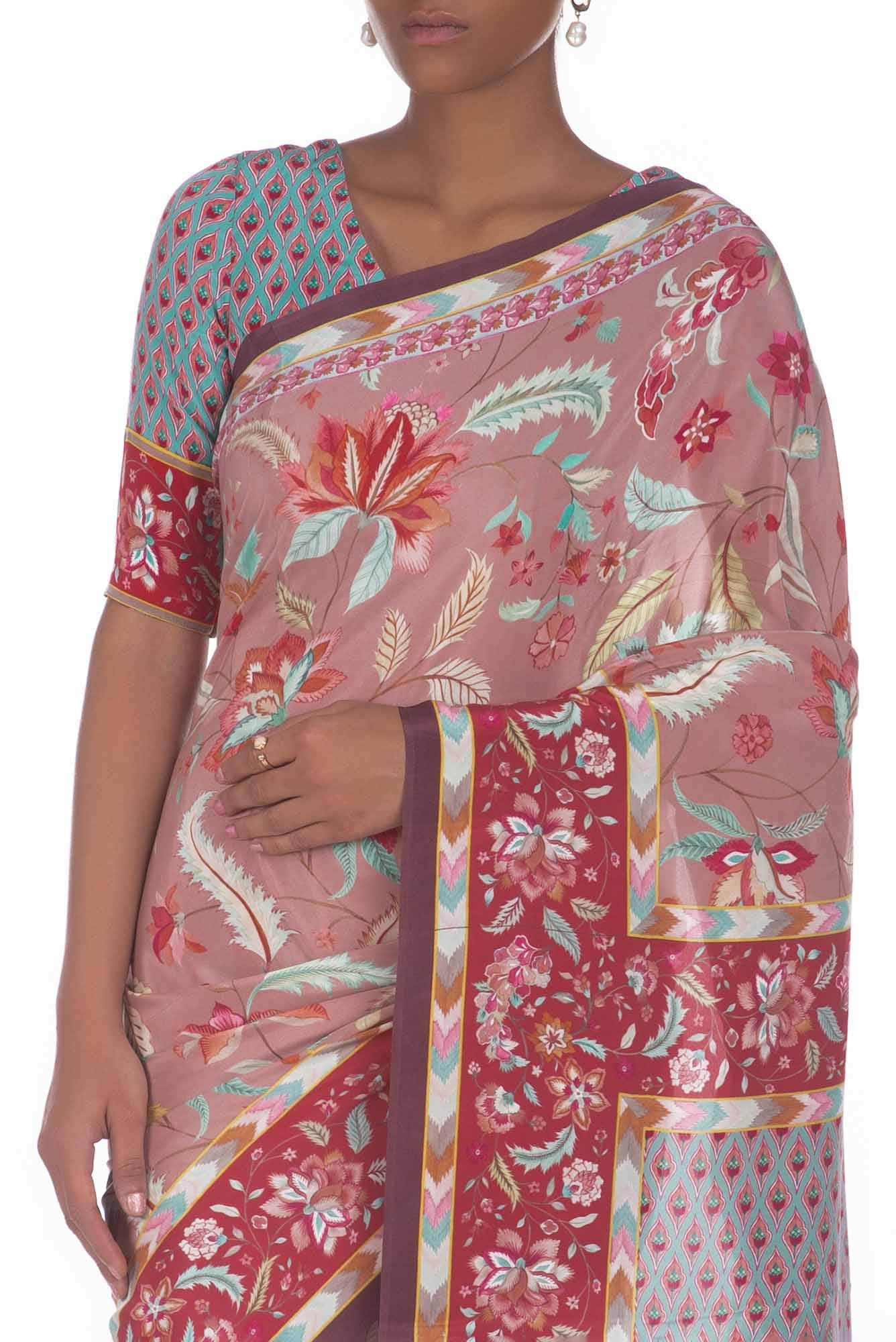 Bagicha Rose Gold floral design saree from Chintz Collection, Designed by Nalli