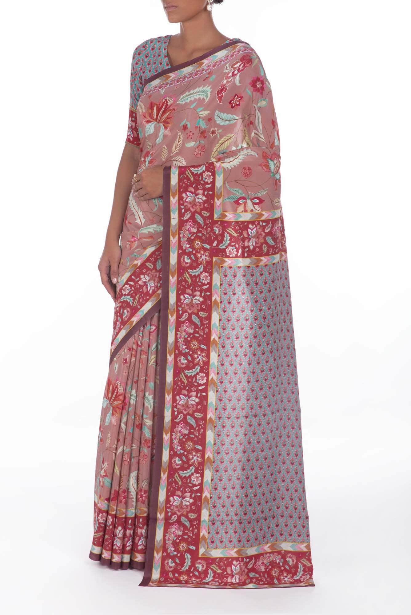 Bagicha Rose Gold floral design saree from Chintz Collection, Designed by Nalli