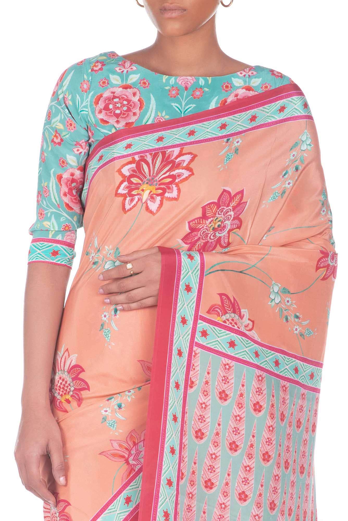 Lata Peach floral design saree from Chintz Collection, Designed by Nalli