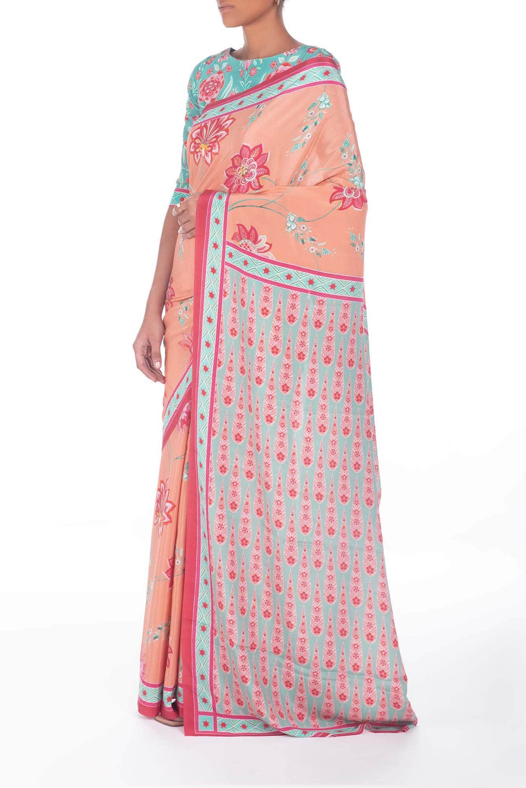 Lata Peach floral design saree from Chintz Collection, Designed by Nalli