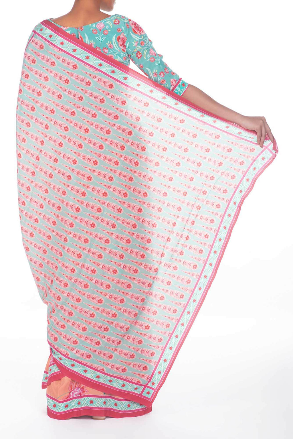Lata Peach floral design saree from Chintz Collection, Designed by Nalli