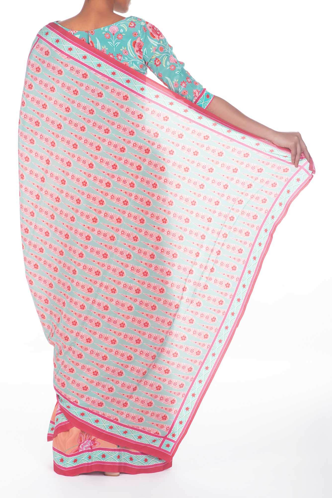 Lata Peach floral design saree from Chintz Collection, Designed by Nalli
