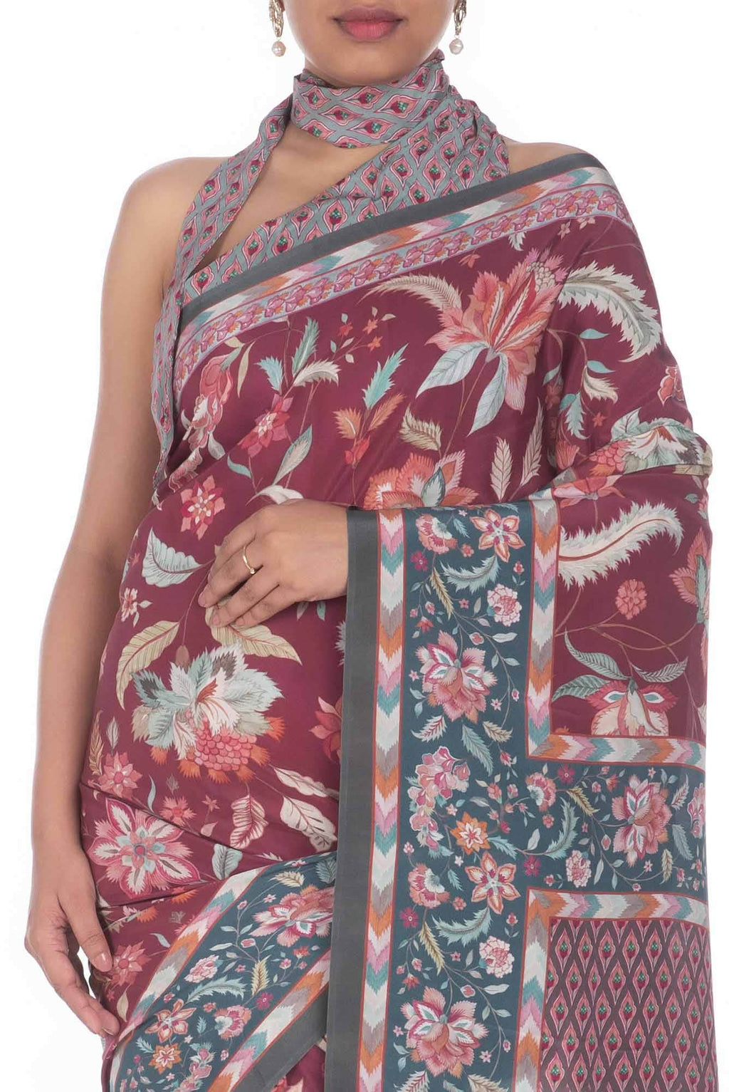 Bagicha Maroon floral design saree from Chintz Collection, Designed by Nalli
