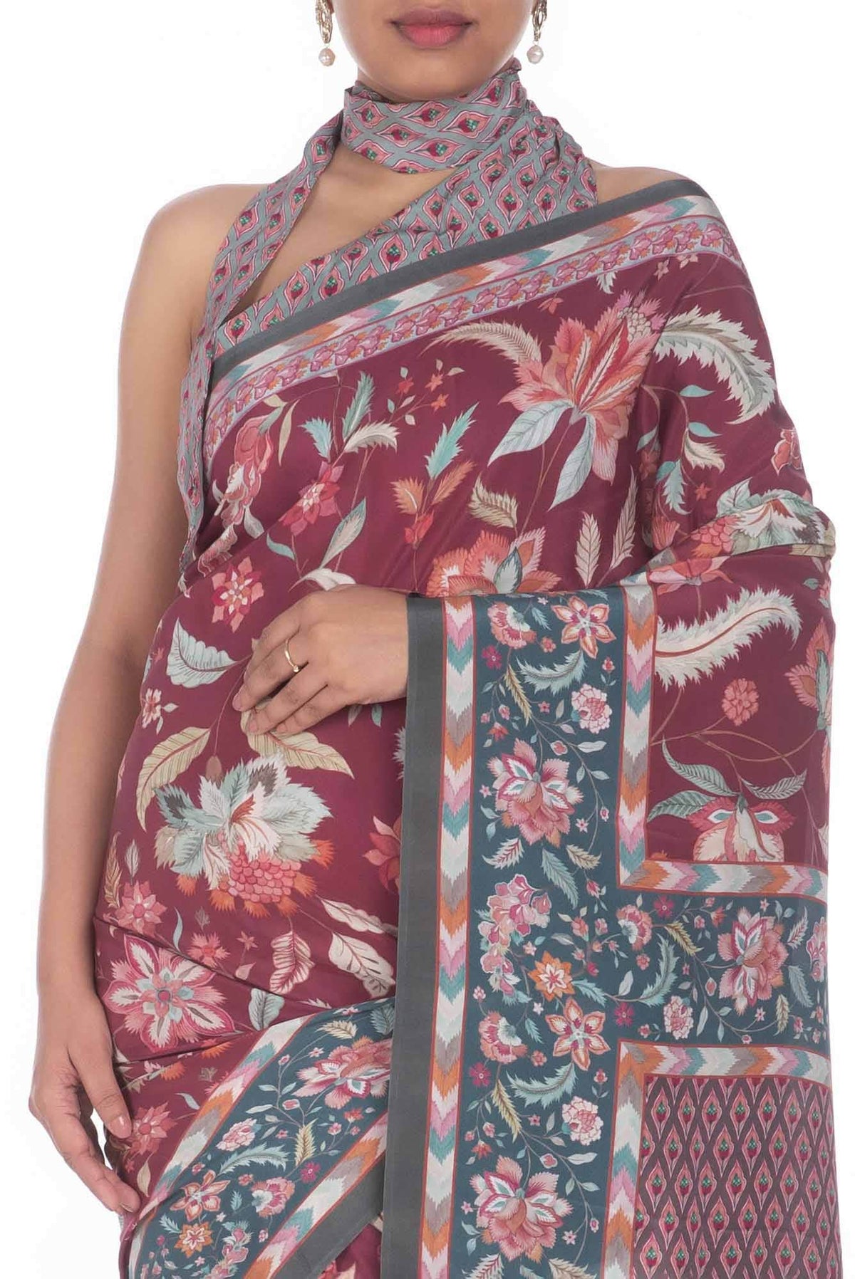 Bagicha Maroon floral design saree from Chintz Collection, Designed by Nalli