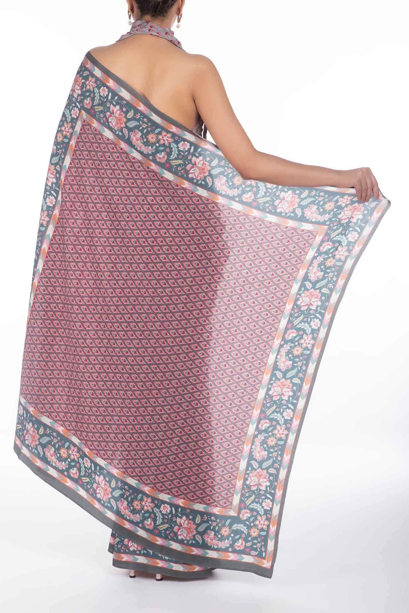 Bagicha Maroon floral design saree from Chintz Collection, Designed by Nalli