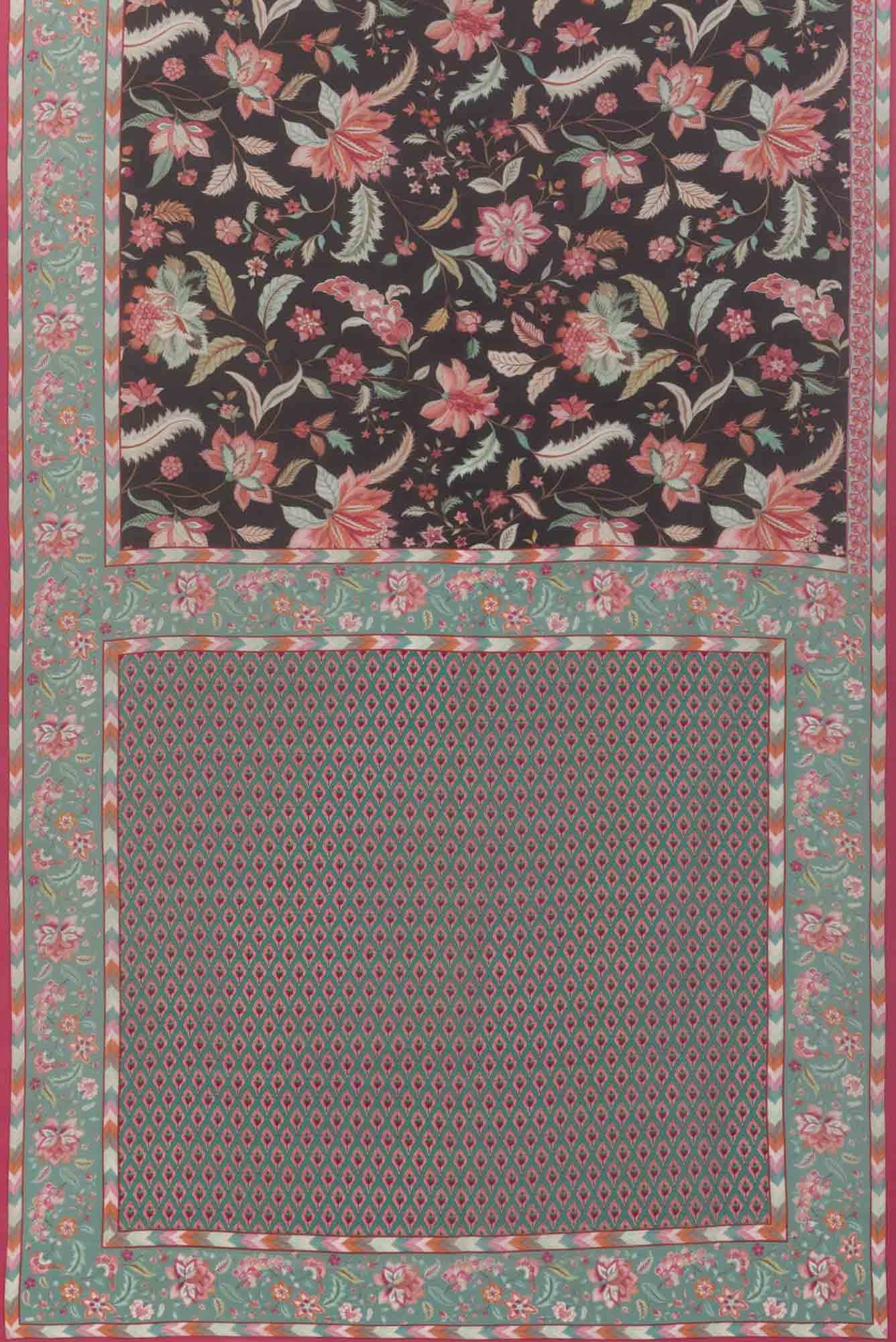 Bagicha Charcoal grey floral design saree from Chintz Collection, Designed by Nalli