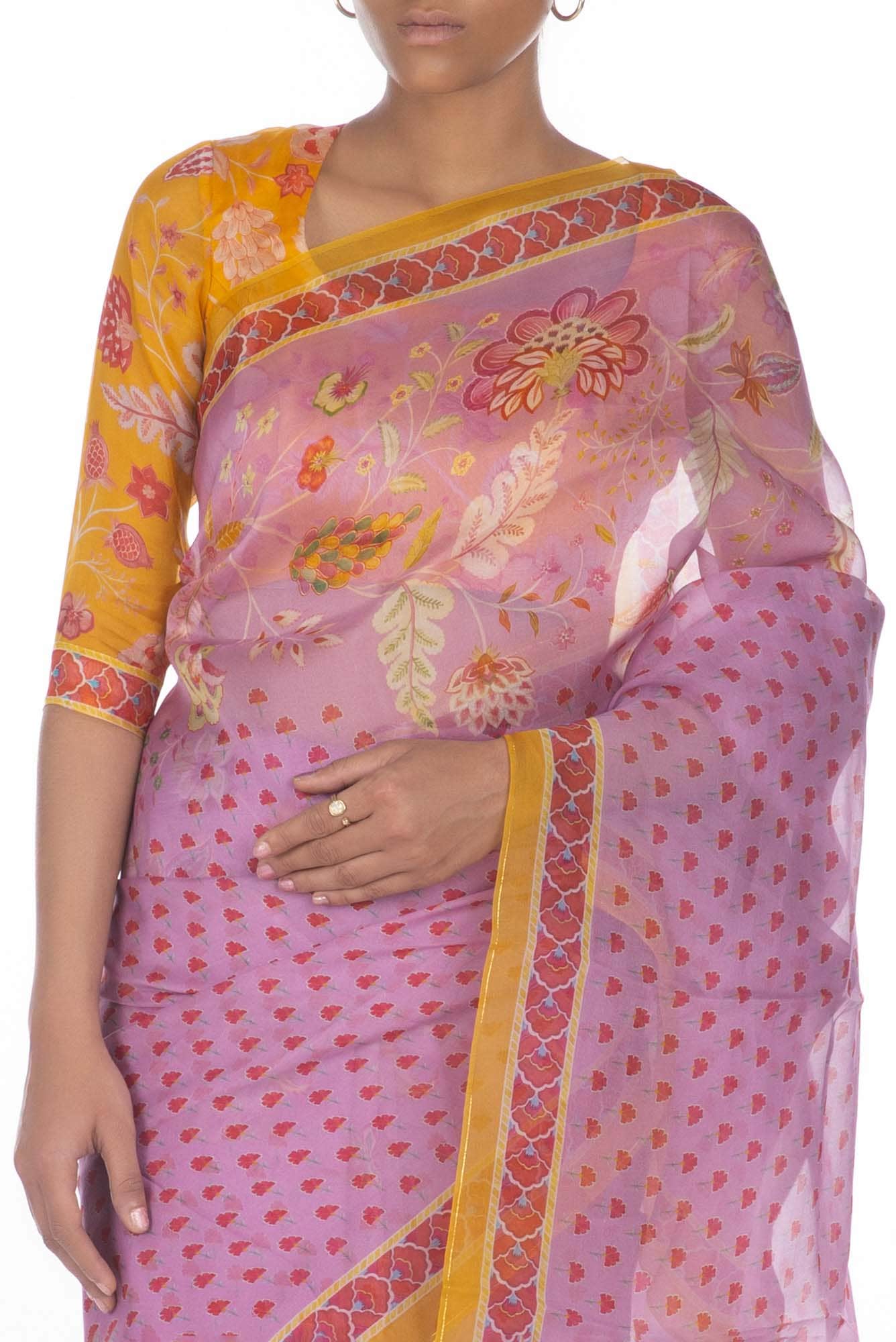 Pushpavalli lavender floral design saree from Chintz Collection, Designed by Nalli