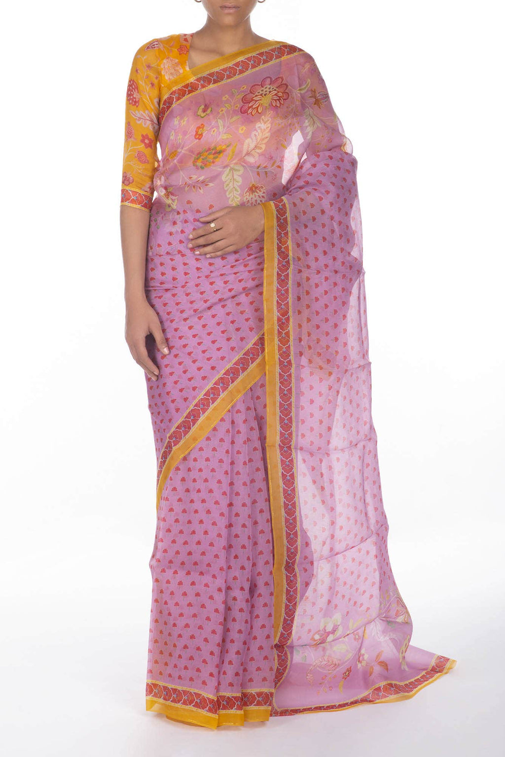Pushpavalli lavender floral design saree from Chintz Collection, Designed by Nalli